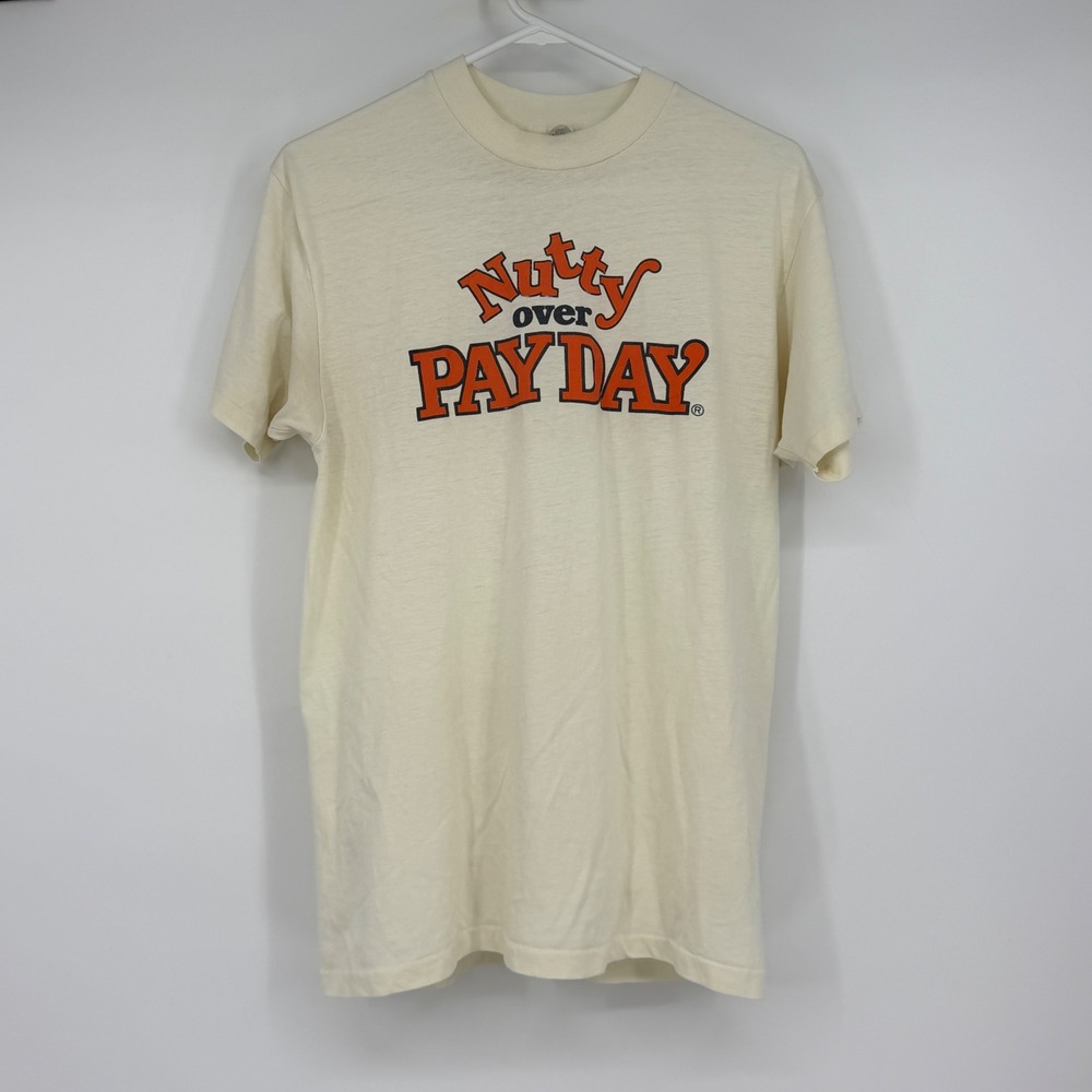 Vintage 80s Hanes Nutty Over PAYDAY Candy Bar T Shirt Single Stitch L USA